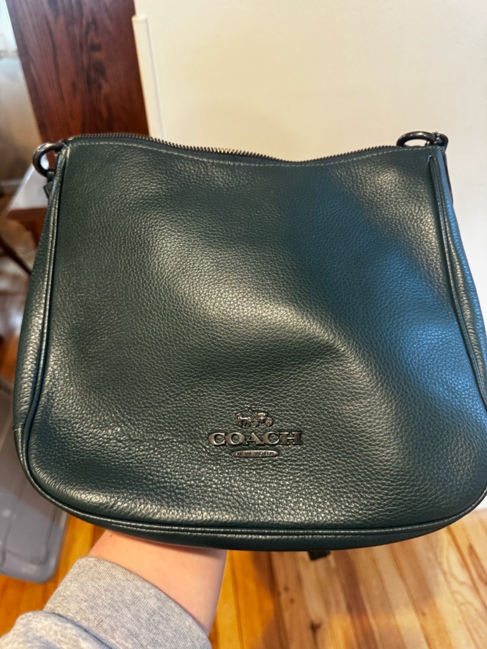 Coach Dark Teal Pebbled Leather Shoulder Bag